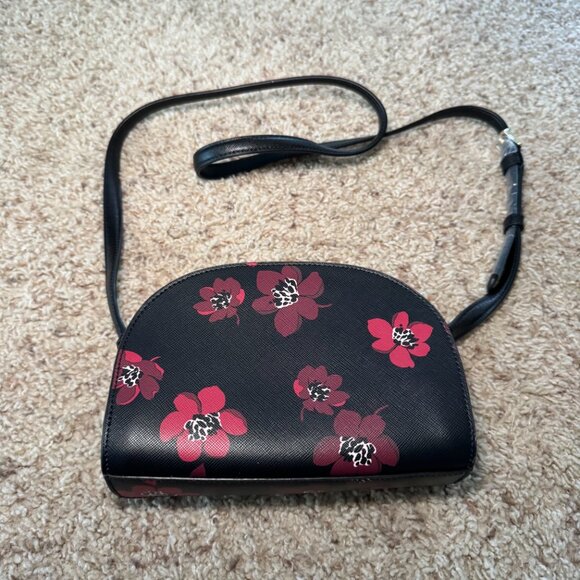 Kate Spade New York Perry Dark Floral Leather Dome Crossbody Purse - Picture 4 of 13
